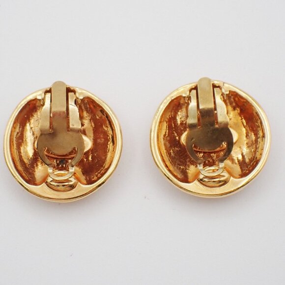 CHANEL CC Logo Round Button Earrings Clip-On 93 P Gold France Vintage 80RF530 - Picture 4 of 9
